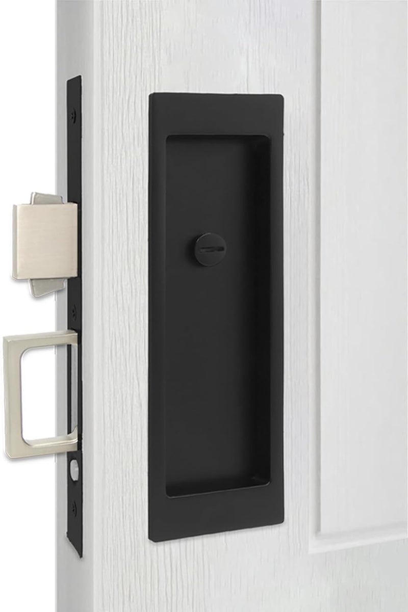 Foswdero Pocket Door Hardware, Pocket Door Lock with Handles and Pull for Bathroom, Modern Rectangle, Pop-Up Design, Fits Doors from 1 3/8" to 2" Thick (Matte Black, 1801) - Image 1